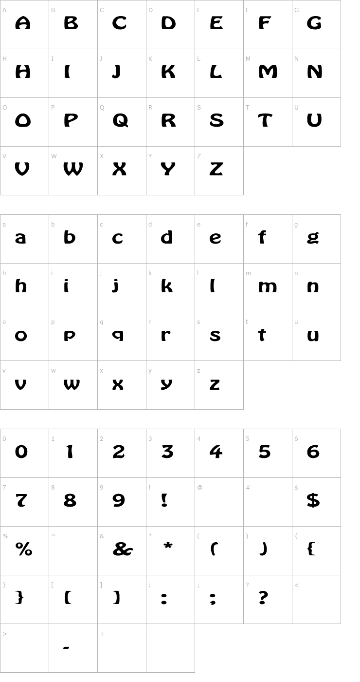 Character Map Hobo Ex Font