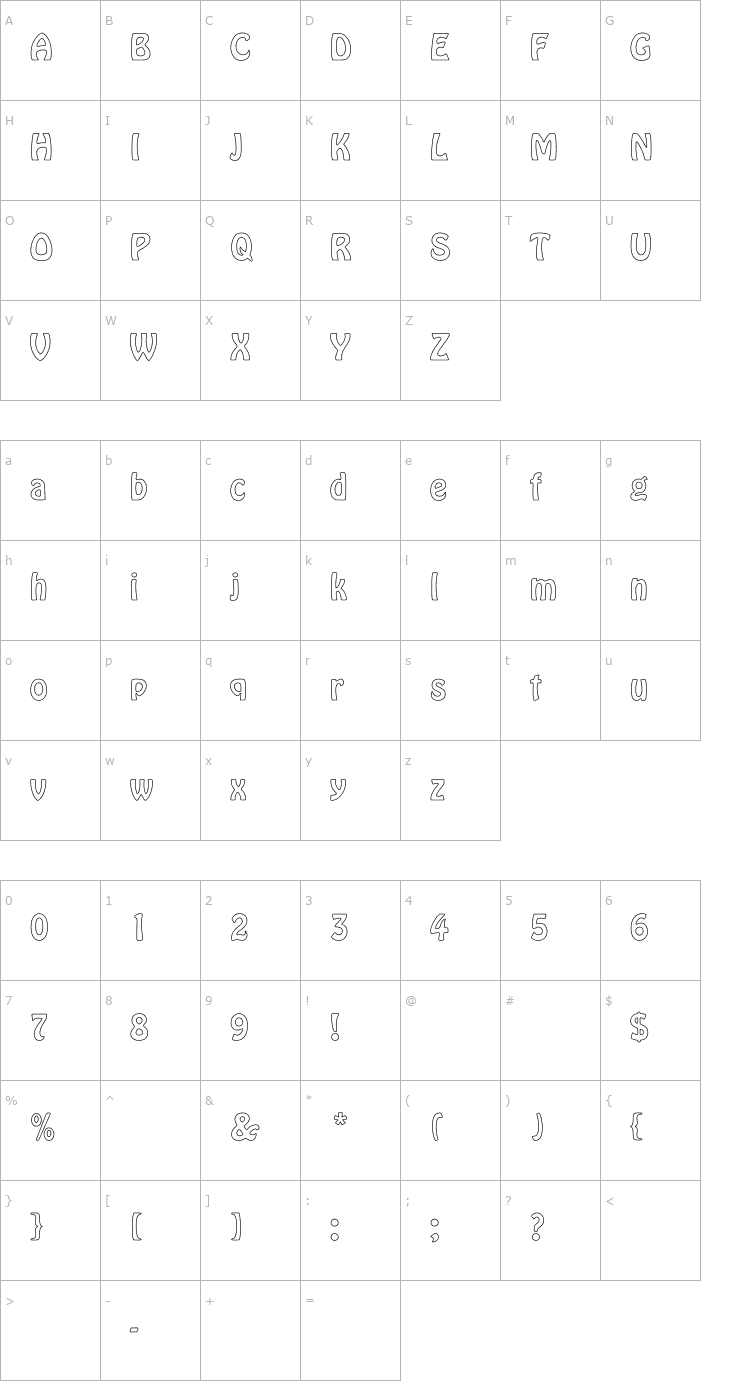 Character Map Hobo Hollow Font