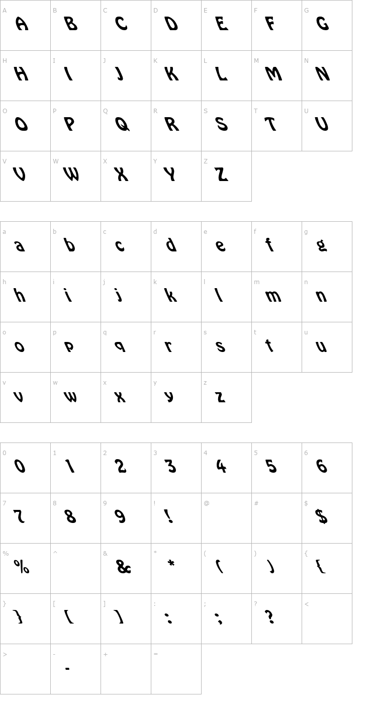 Character Map Hobo Leftified Font
