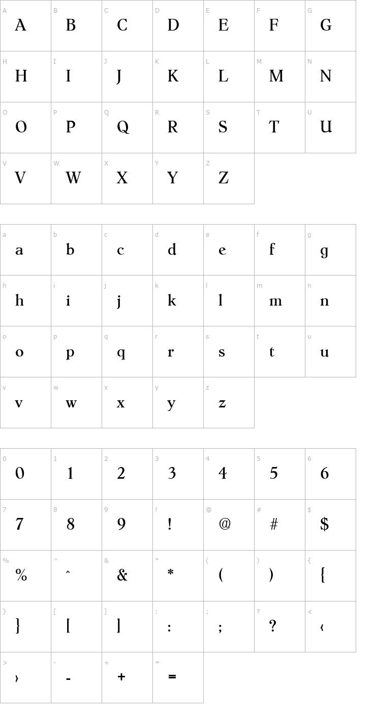 Character Map Hoboken-Regular Font