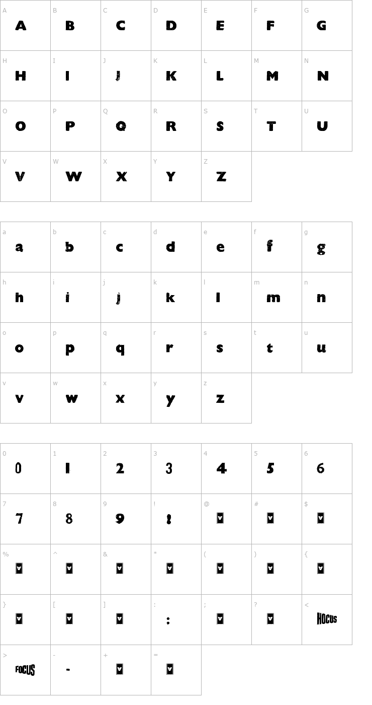 Character Map Hocus Focus Font