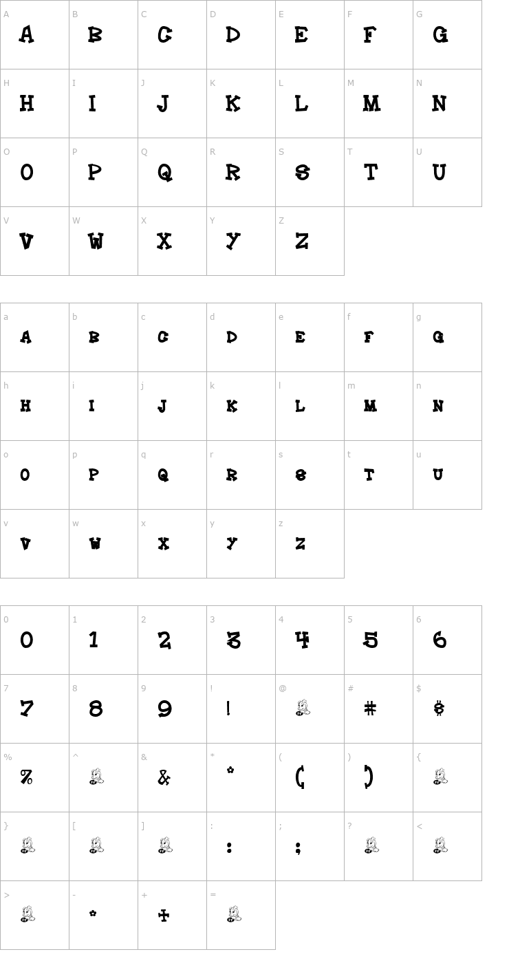 Character Map Hoedown Font