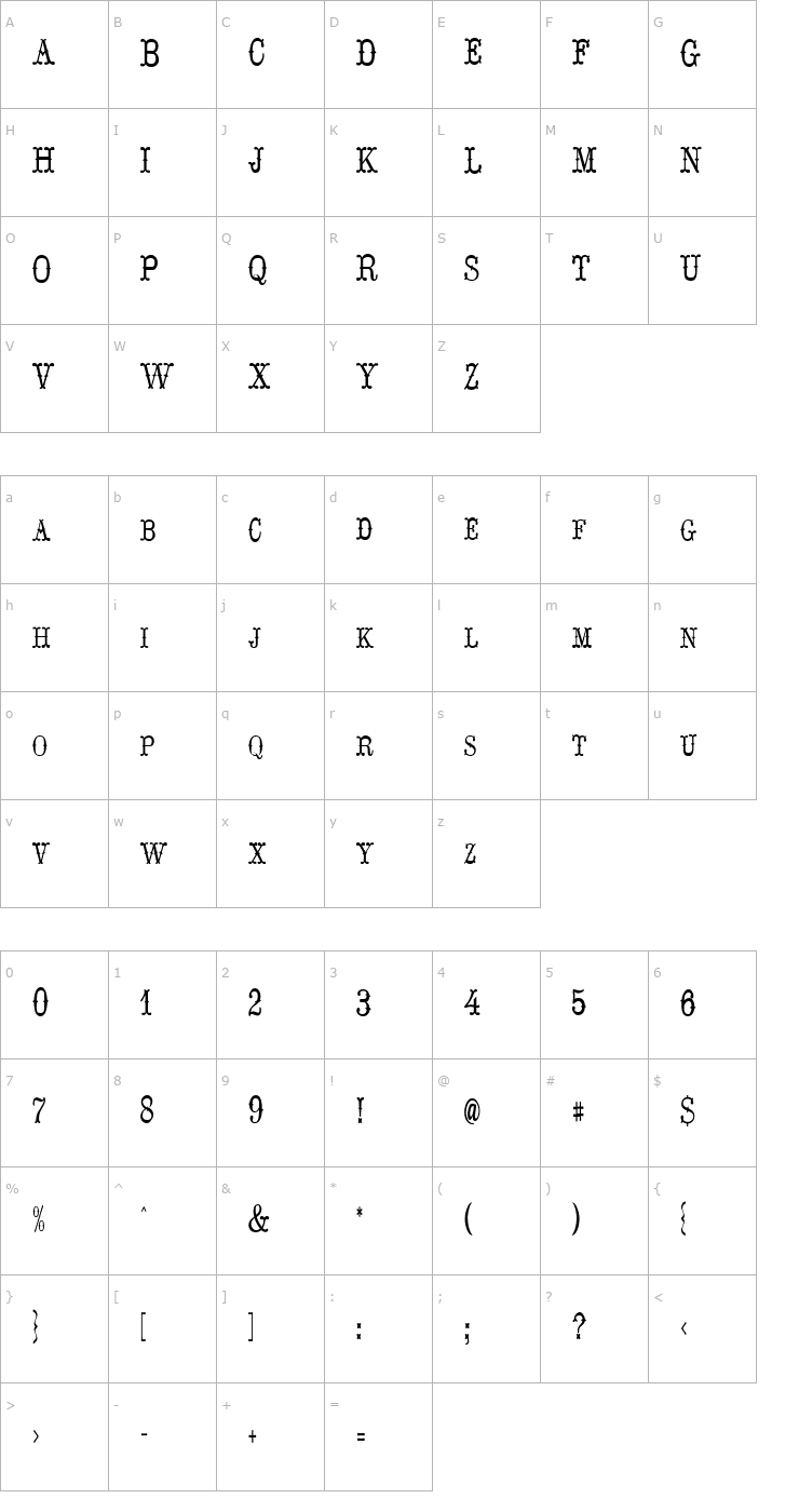 Character Map Hoedown Regular Font