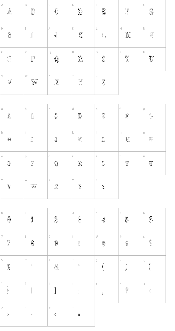 Character Map Hoedown Shadow Font