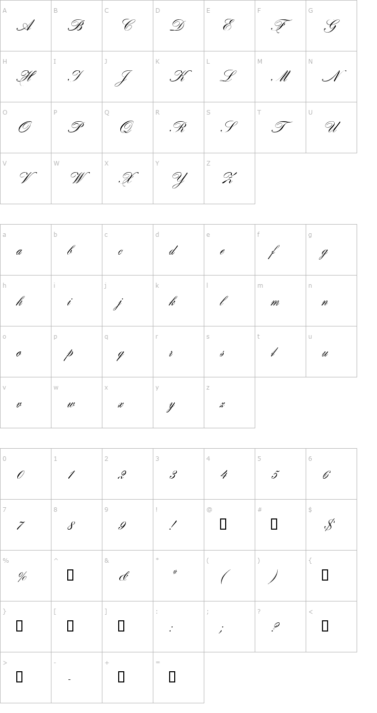 Character Map Hogarth Script EF Font