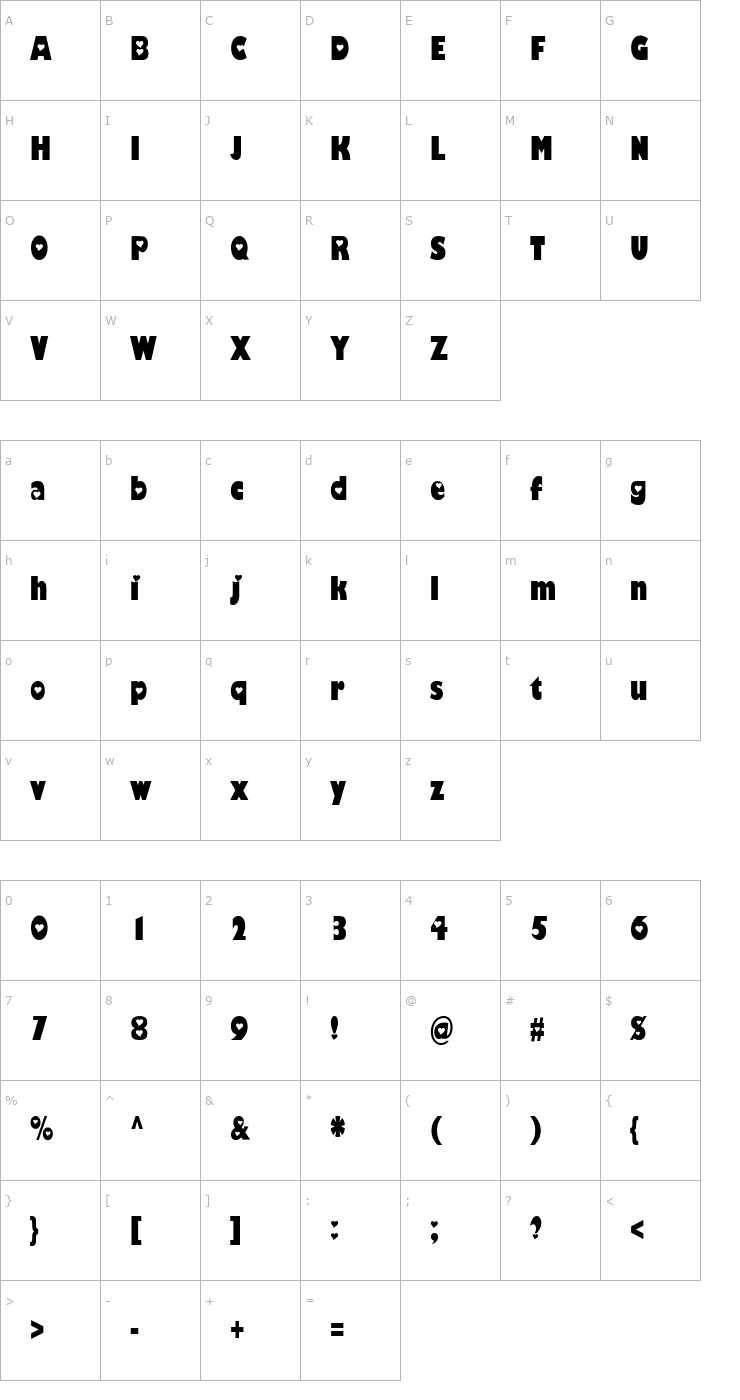 Character Map Hole-Hearted Font