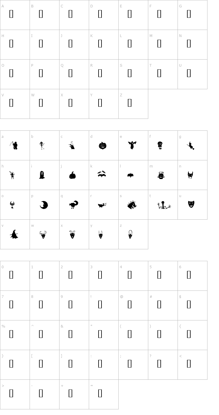 Character Map Holloweenie Bats Font
