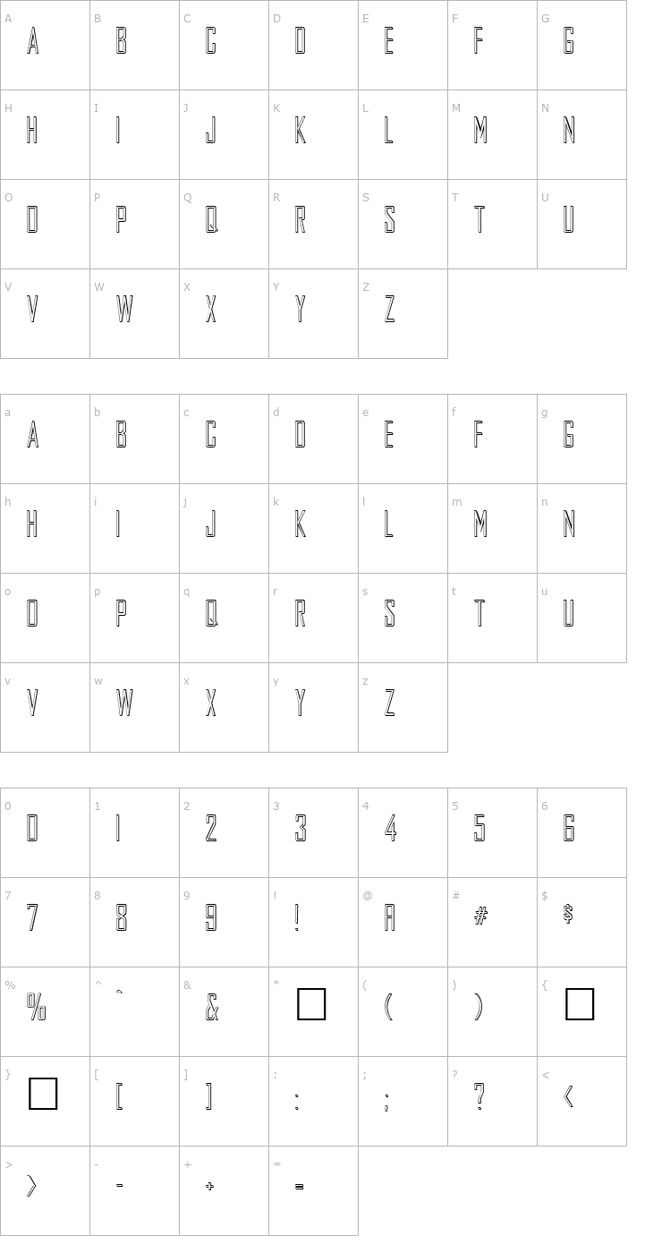 Character Map HollowGothic Caps Medium Font