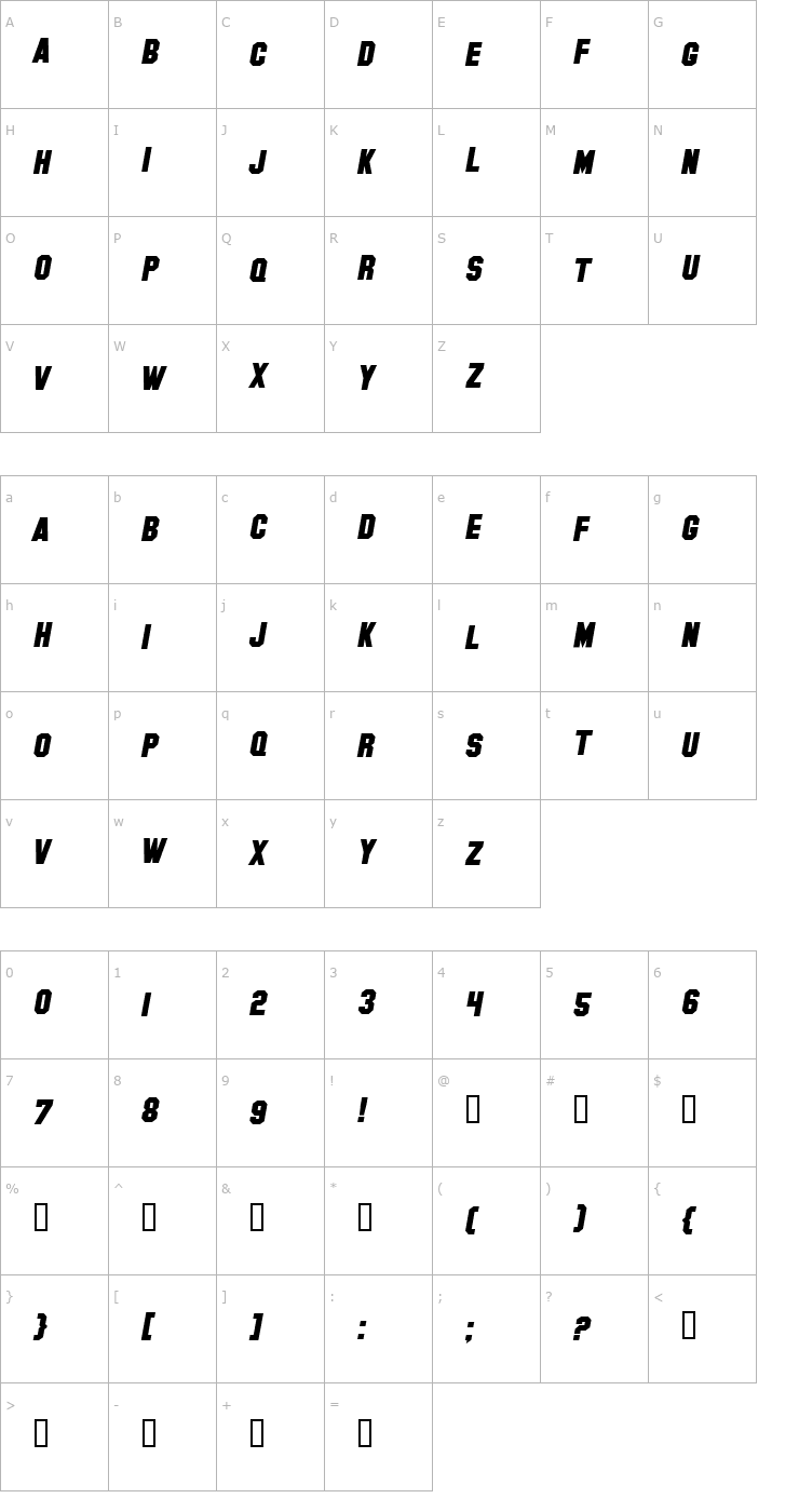 Character Map Hollywood Hills Bold Italic Font