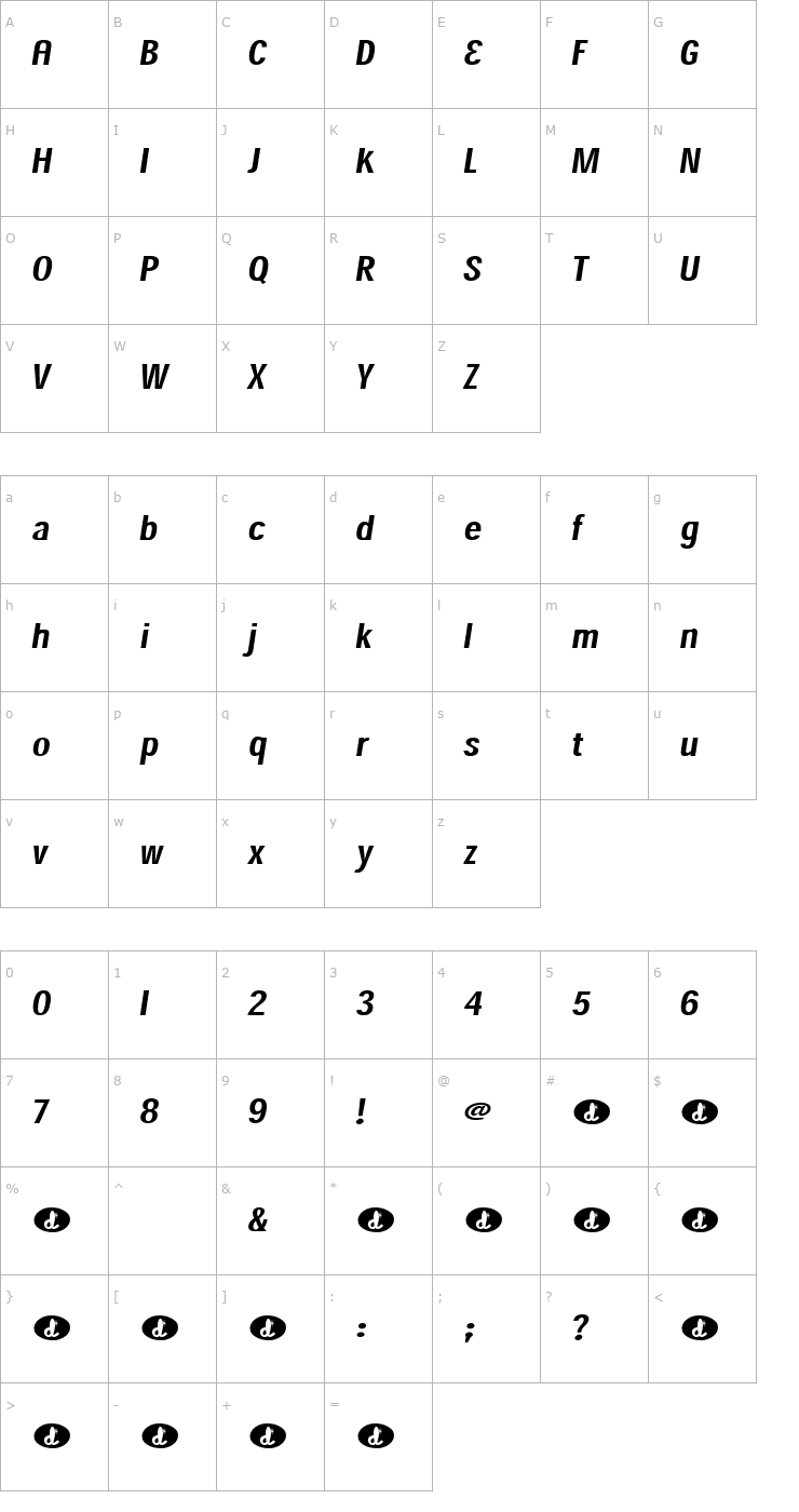 Character Map Hollywood1978 Font