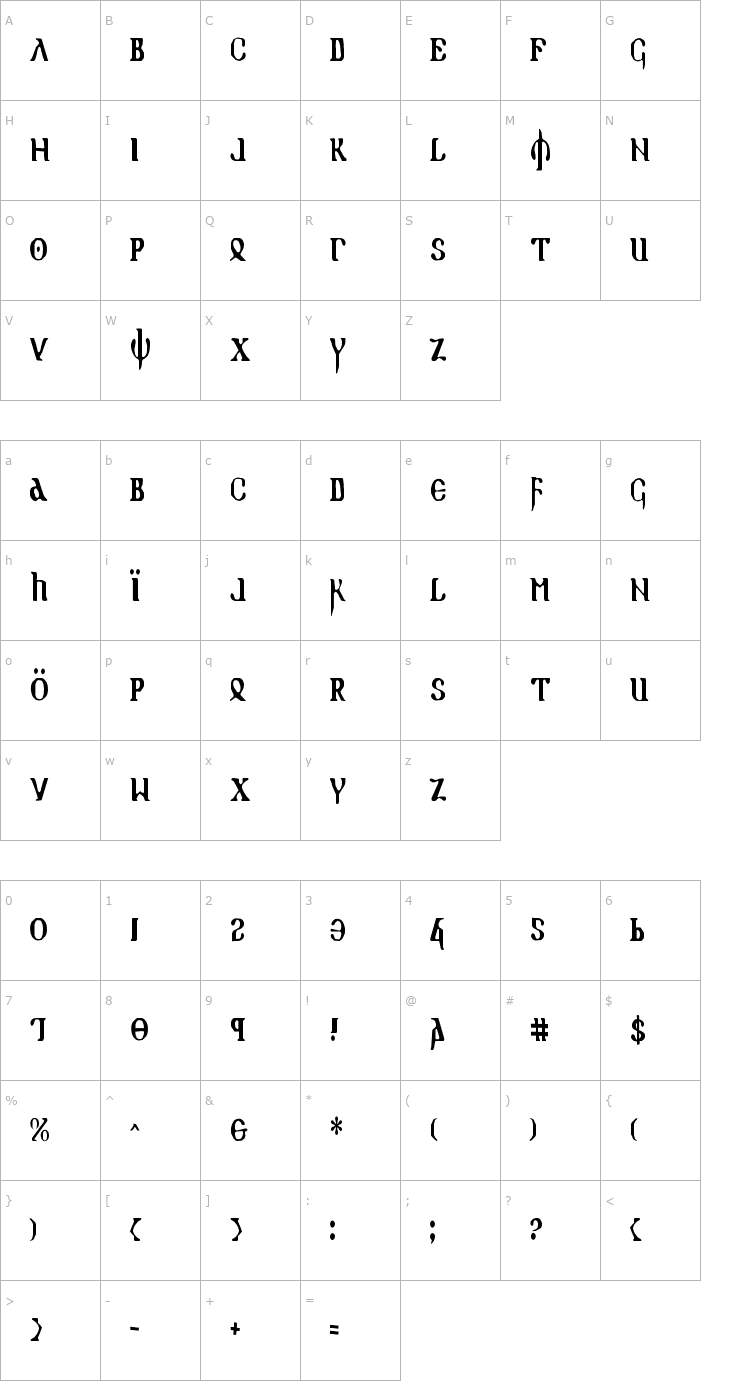 Character Map Holy Empire Condensed Font
