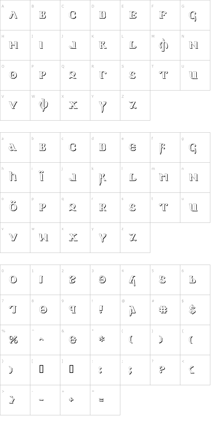 Character Map Holy Empire Shadow Font