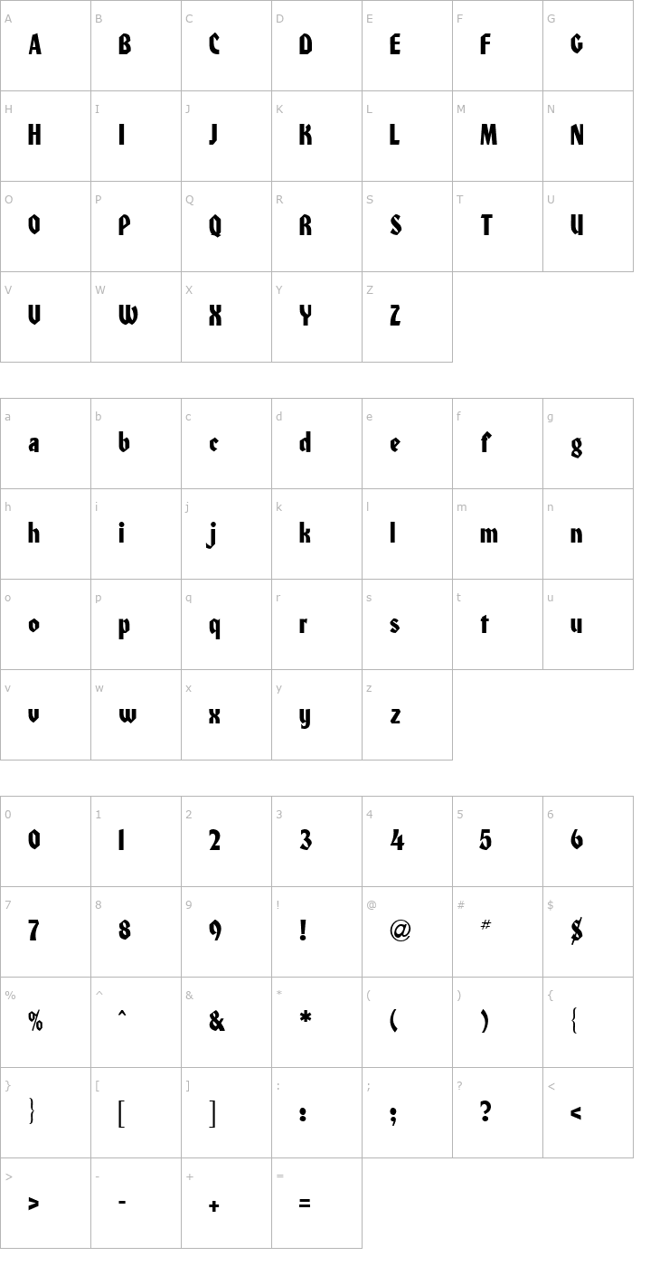 Character Map Honcho-Regular Font