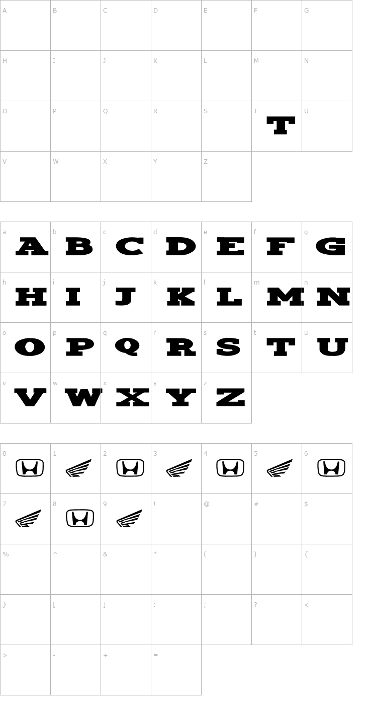 Character Map Hondafont Font