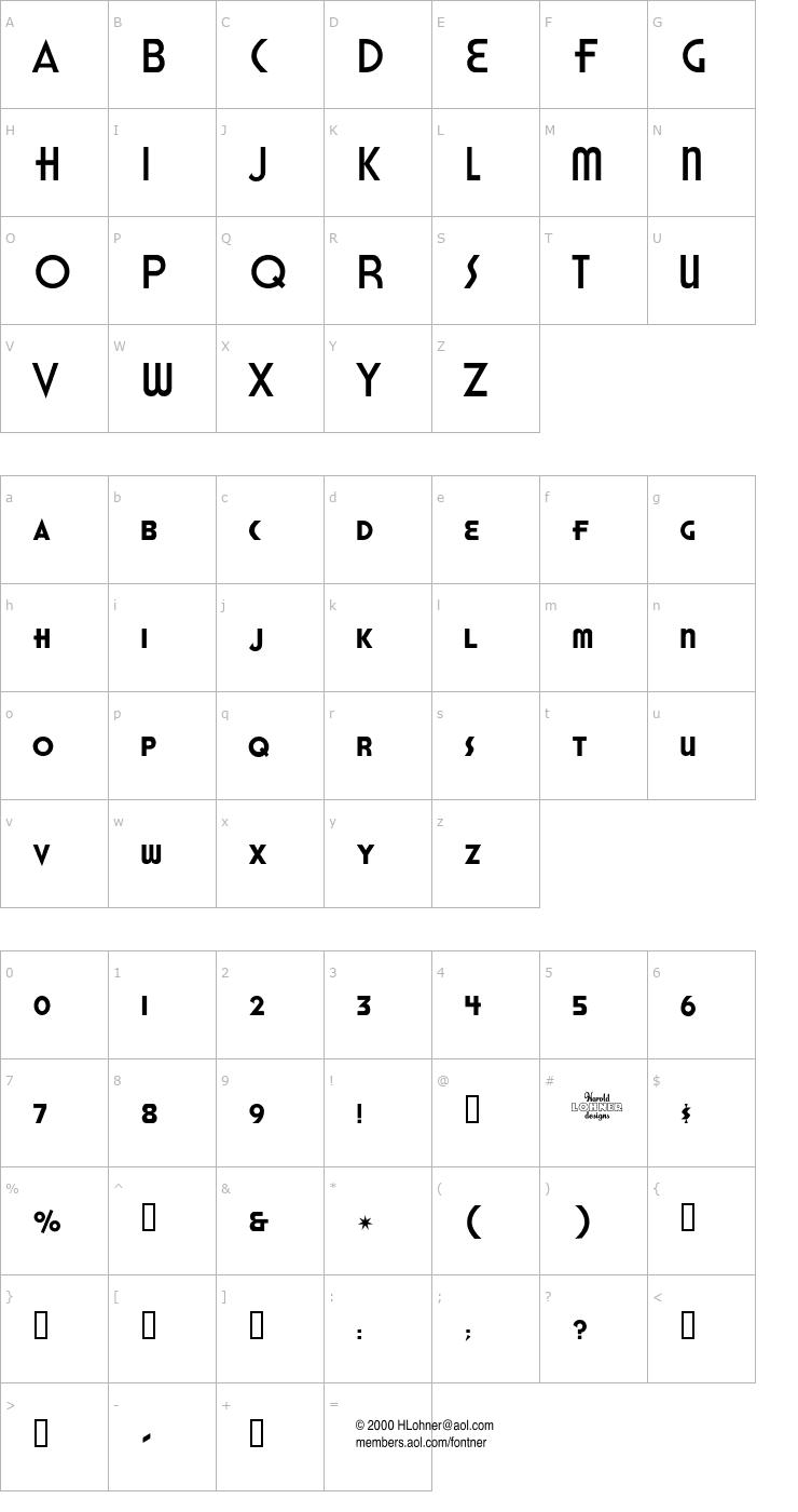 Character Map Honest John's Font