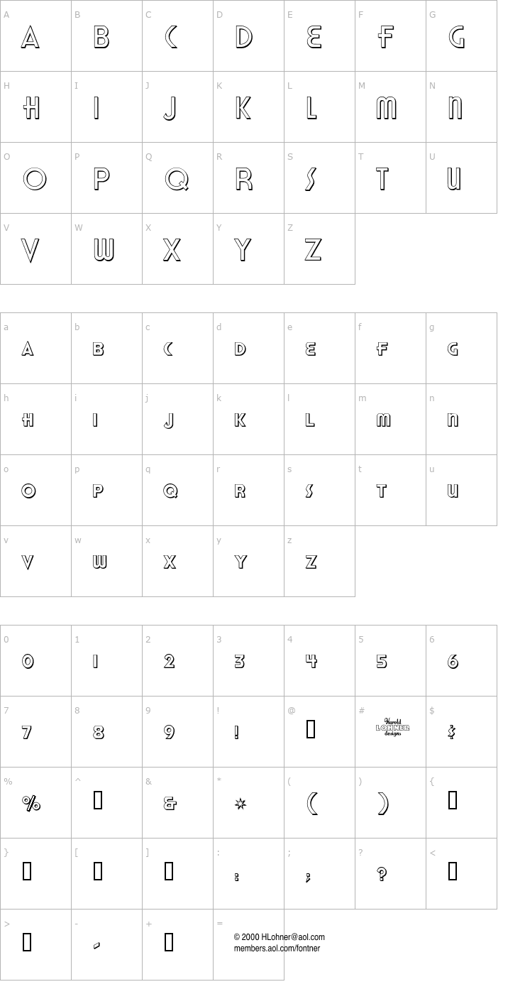 Character Map Honest John's Shadow Font
