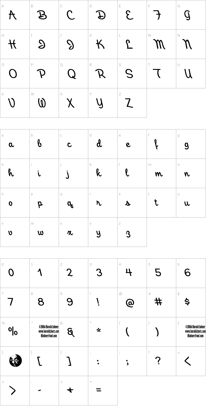 Character Map Honeymoon Font