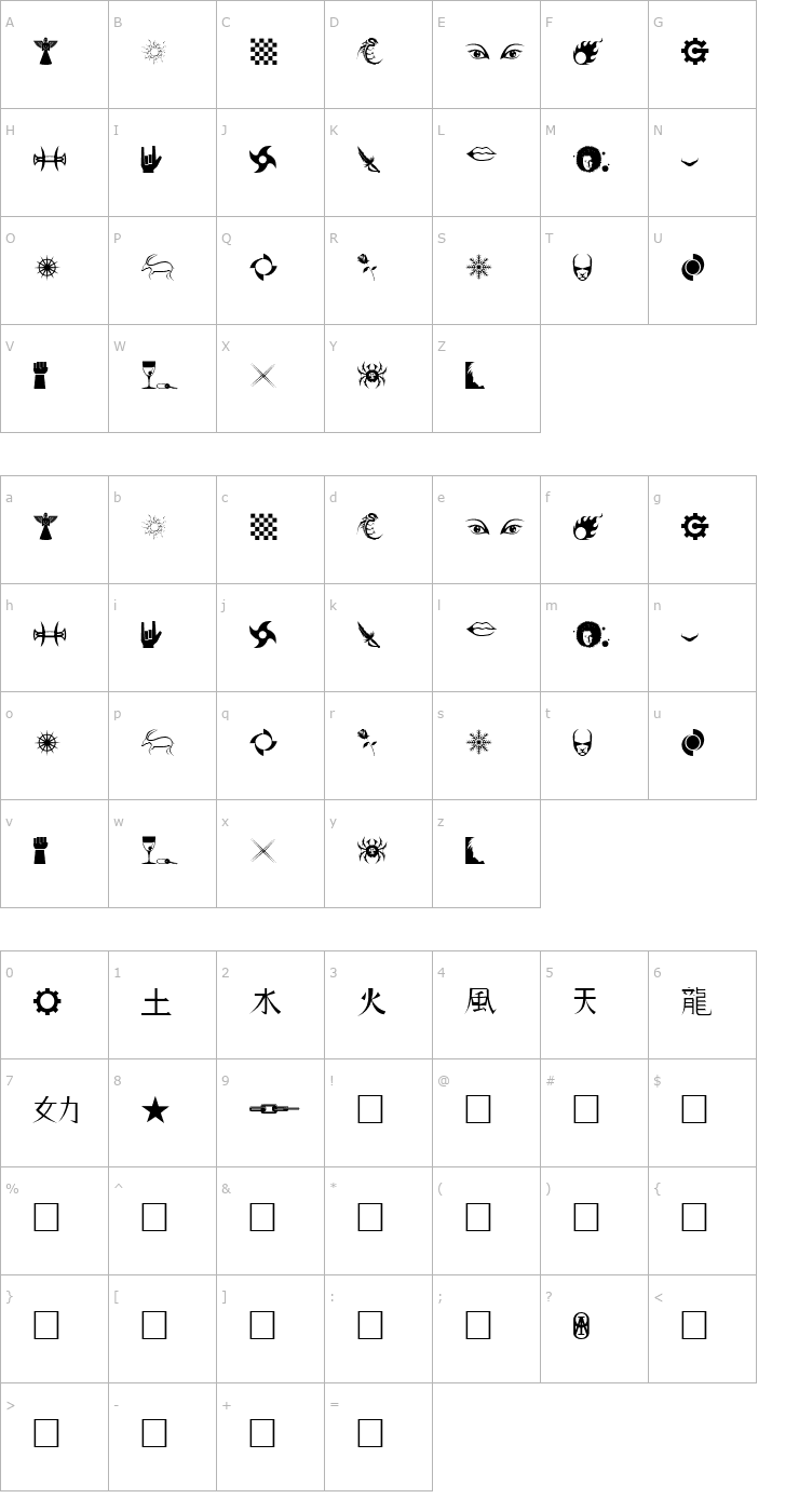 Character Map Hong's Dings Font