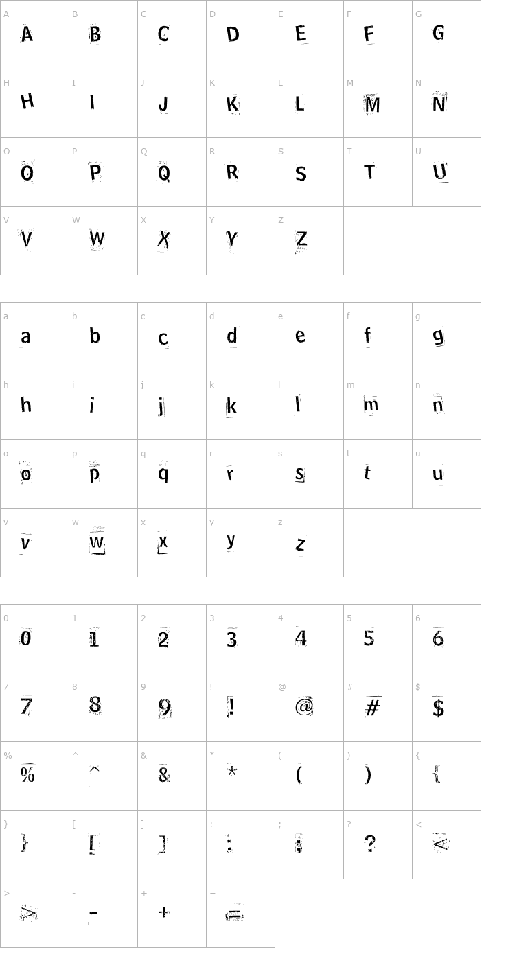 Character Map HooskerDoo Font