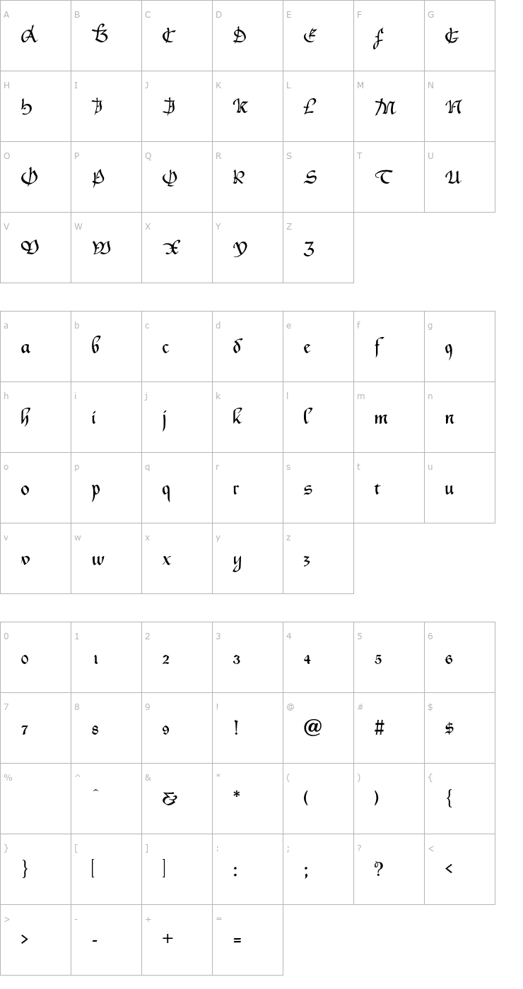 Character Map Horloge-Regular Font