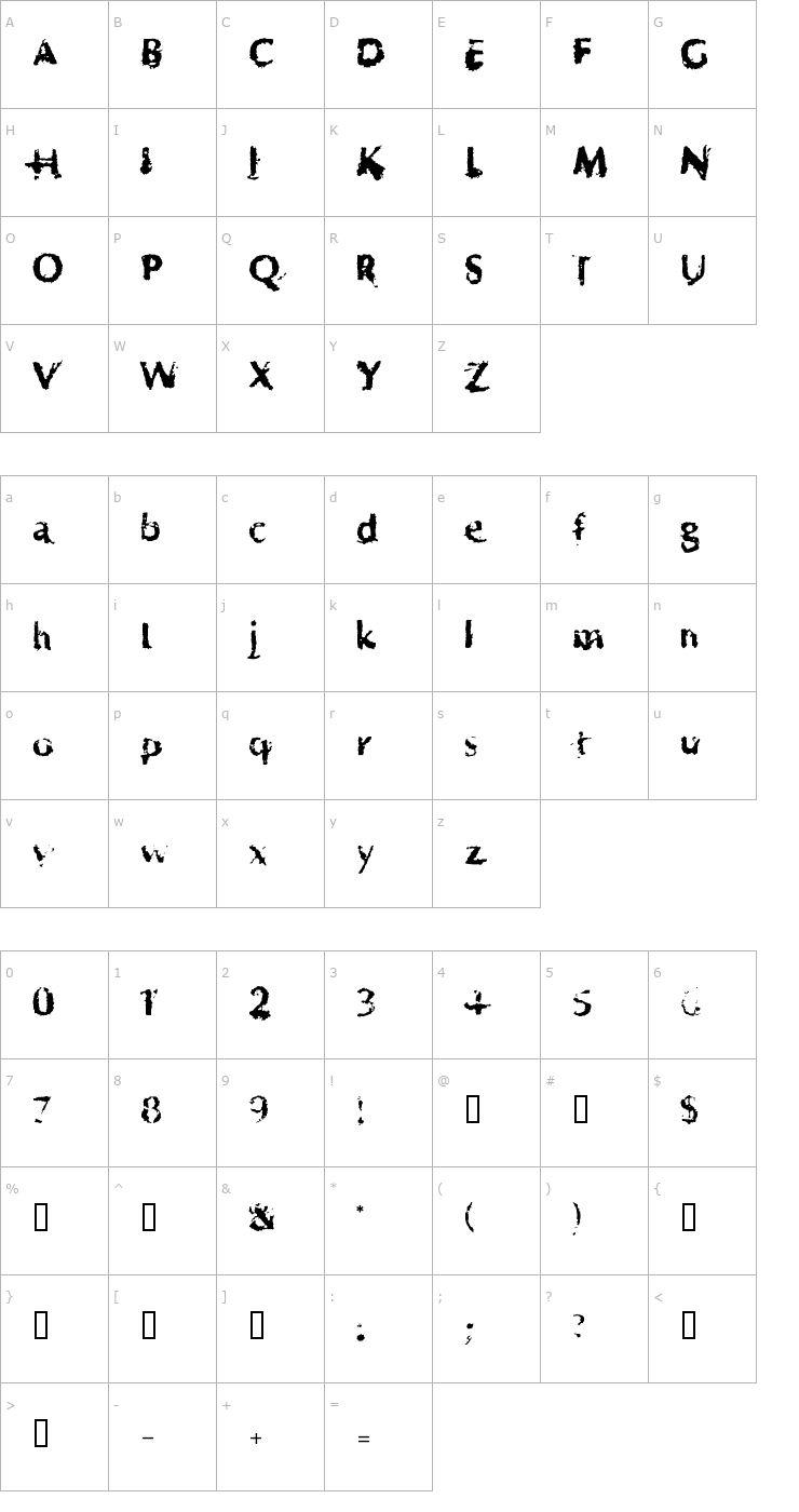 Character Map Horrendous Font
