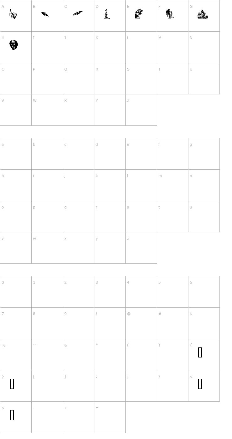 Character Map Horror Dingbats Font