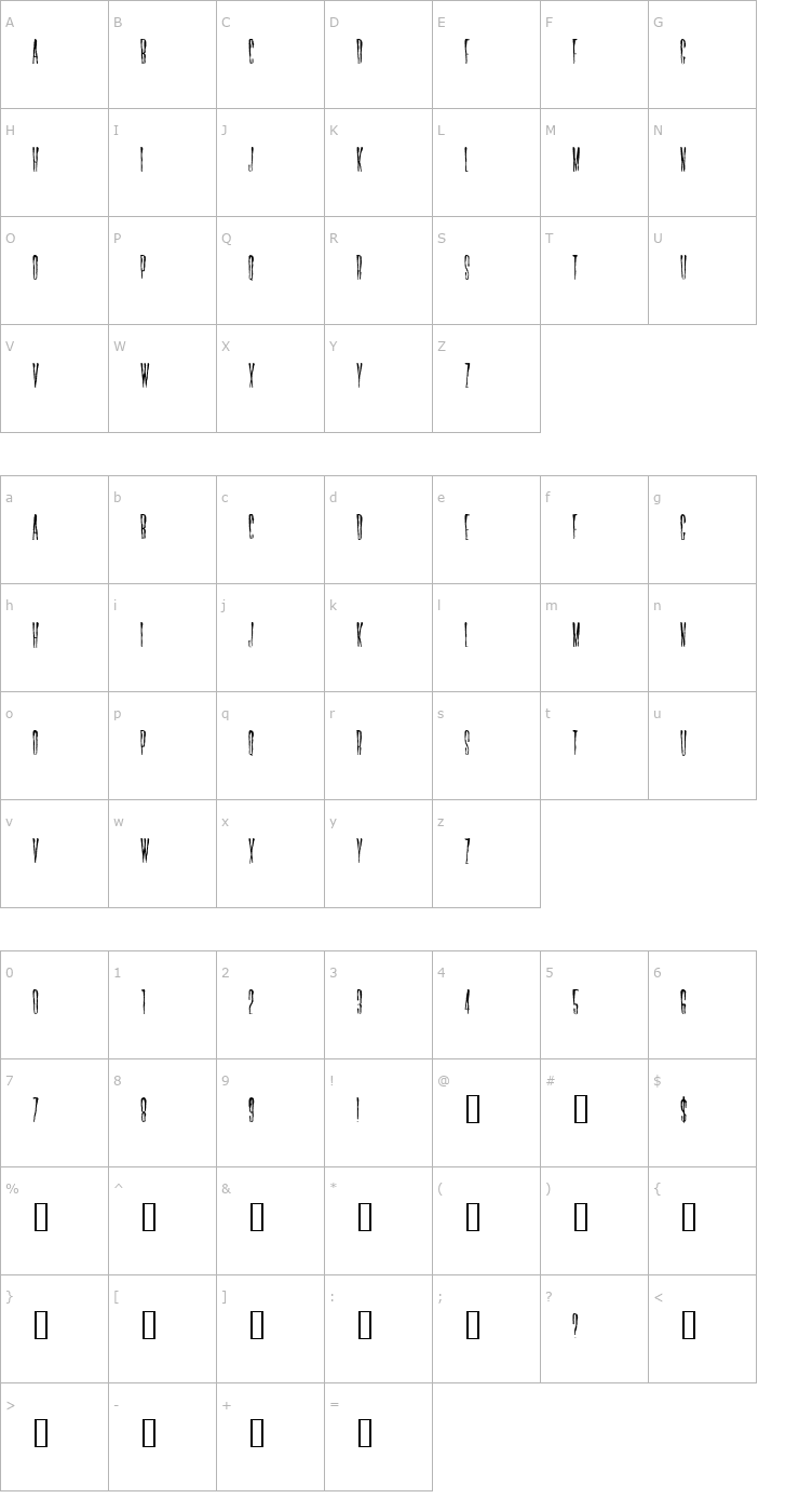 Character Map Horror Hotel Font