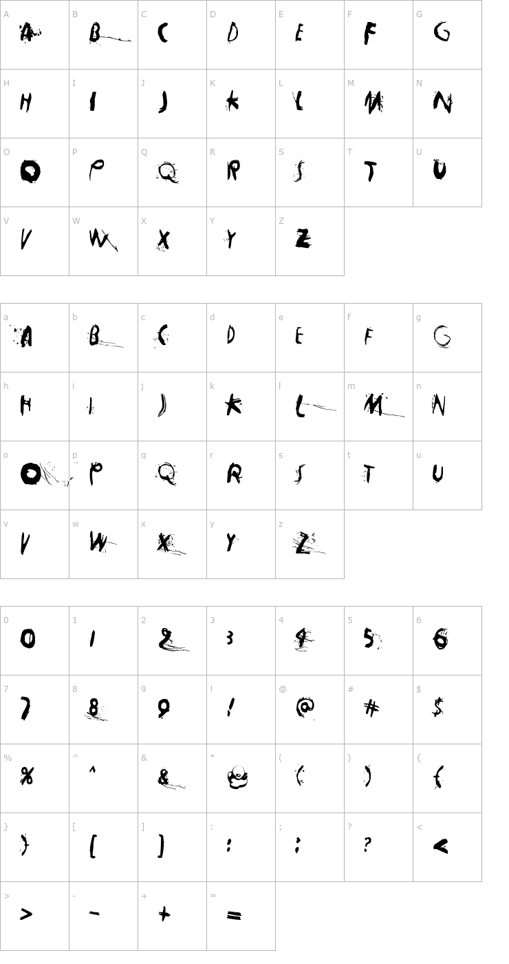 Character Map Horros Font