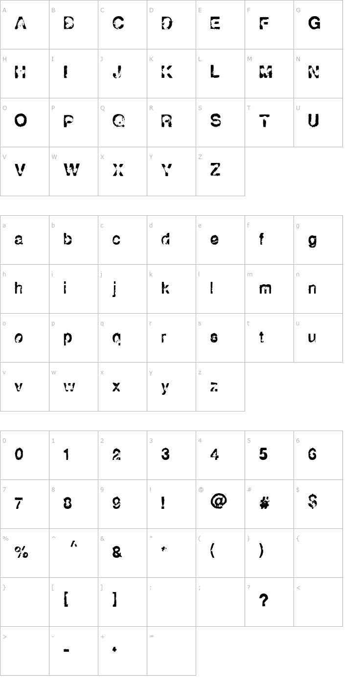 Character Map Horse Puke Font