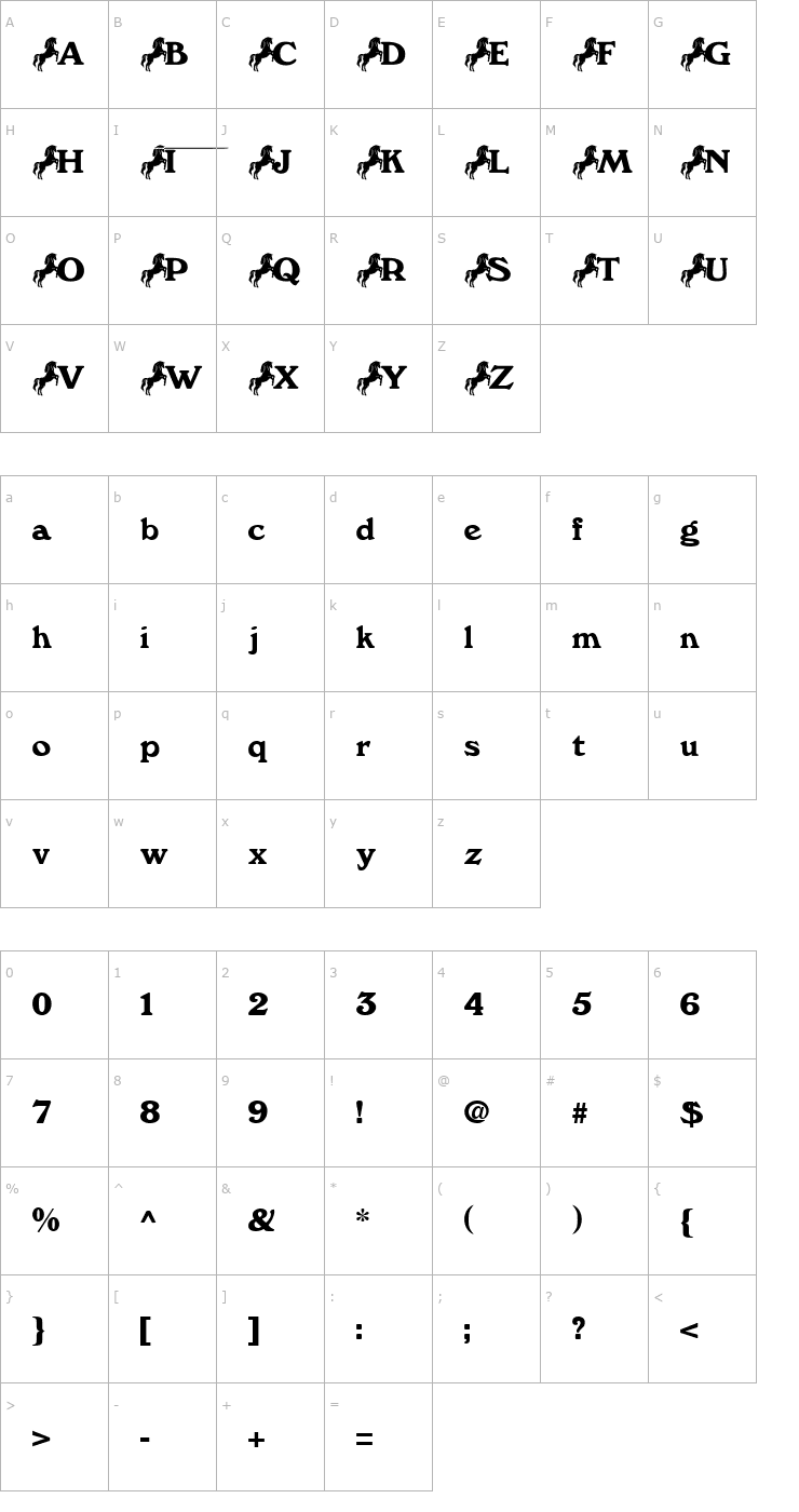 Character Map HorsePose Becker Font