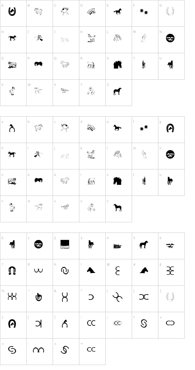 Character Map Horses Font