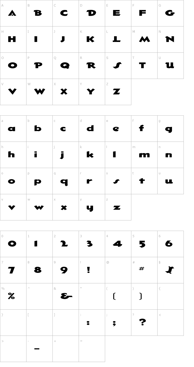Character Map Hotshot Ex Font