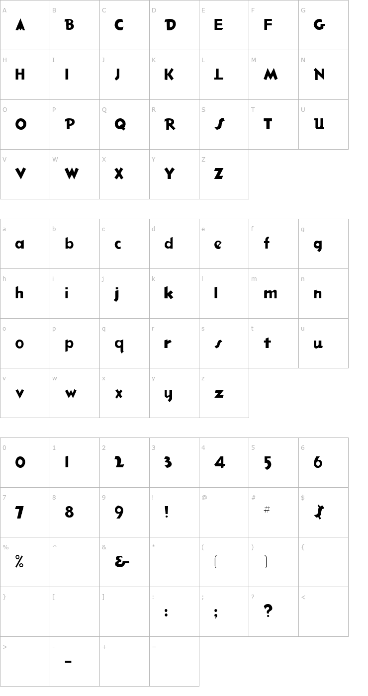 Character Map Hotshot Regular Font