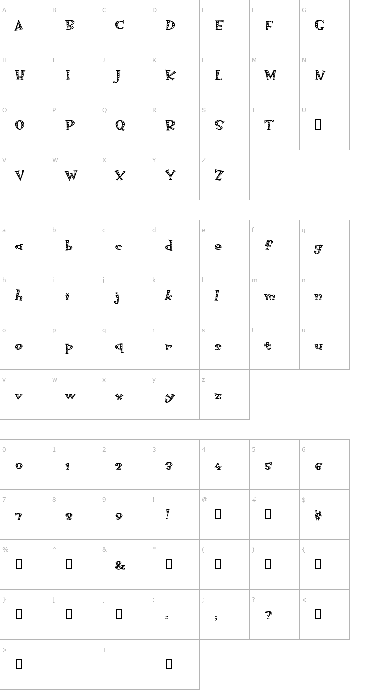 Character Map HotsyTotsyRocksieMvB Font