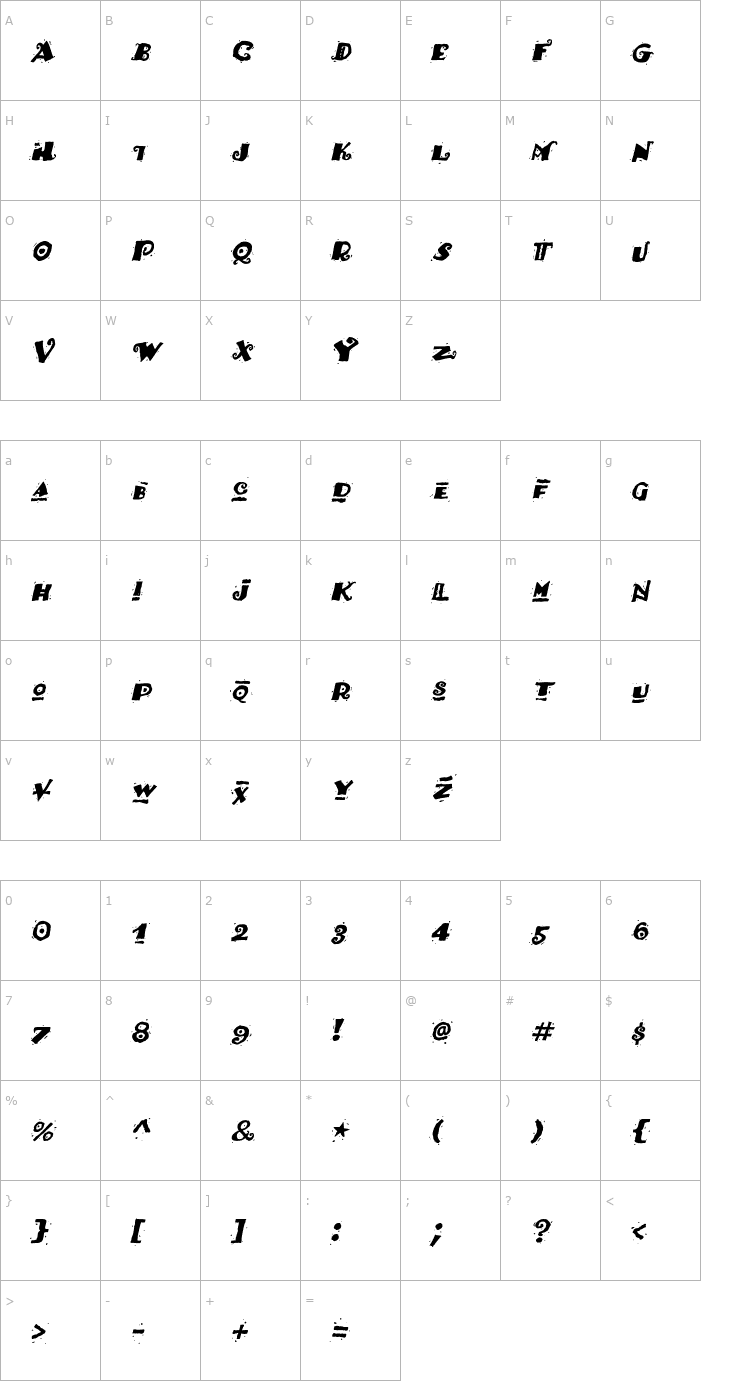 Character Map HotTamale Italic Font