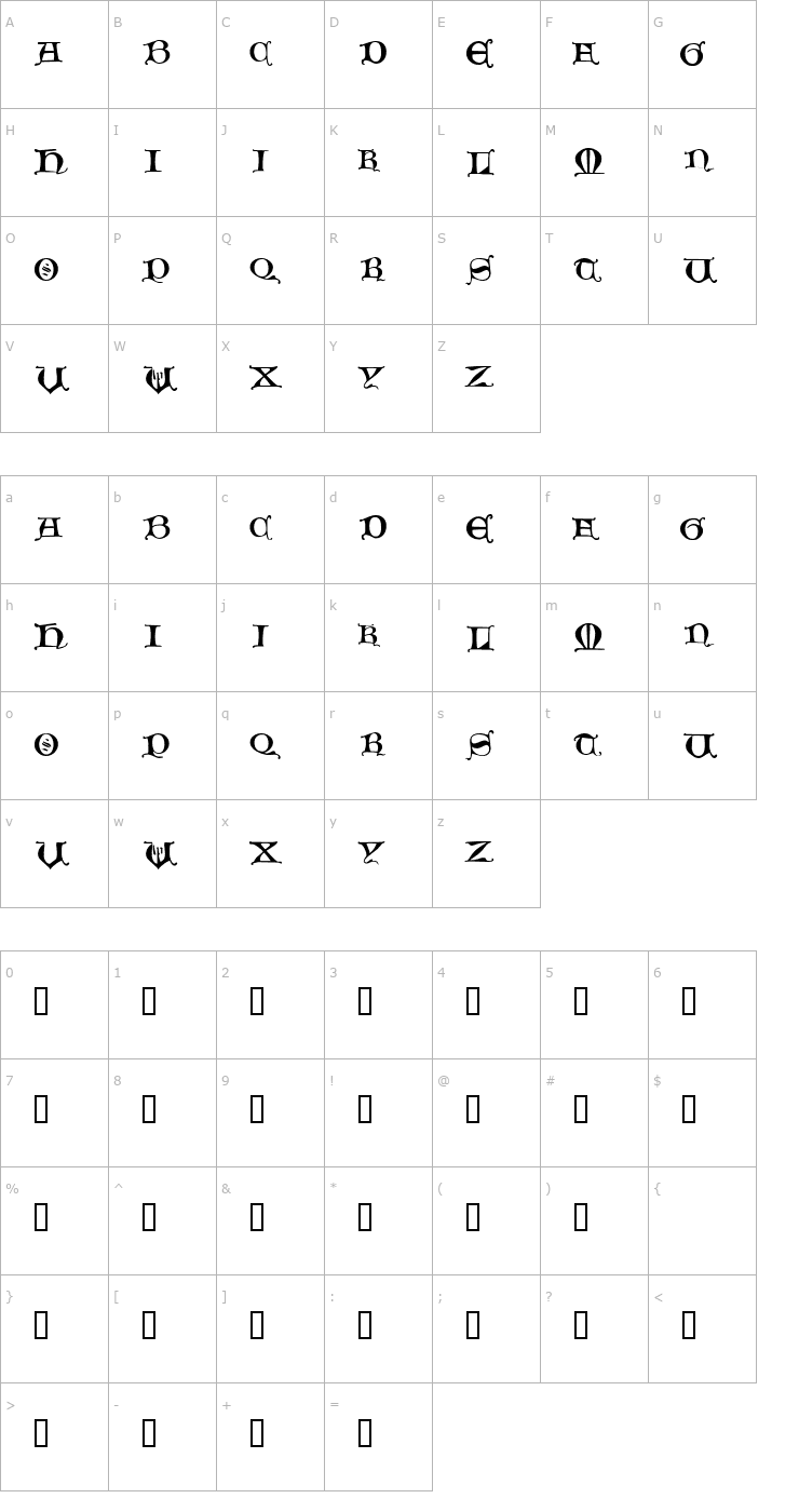 Character Map Hours in the Rain Font