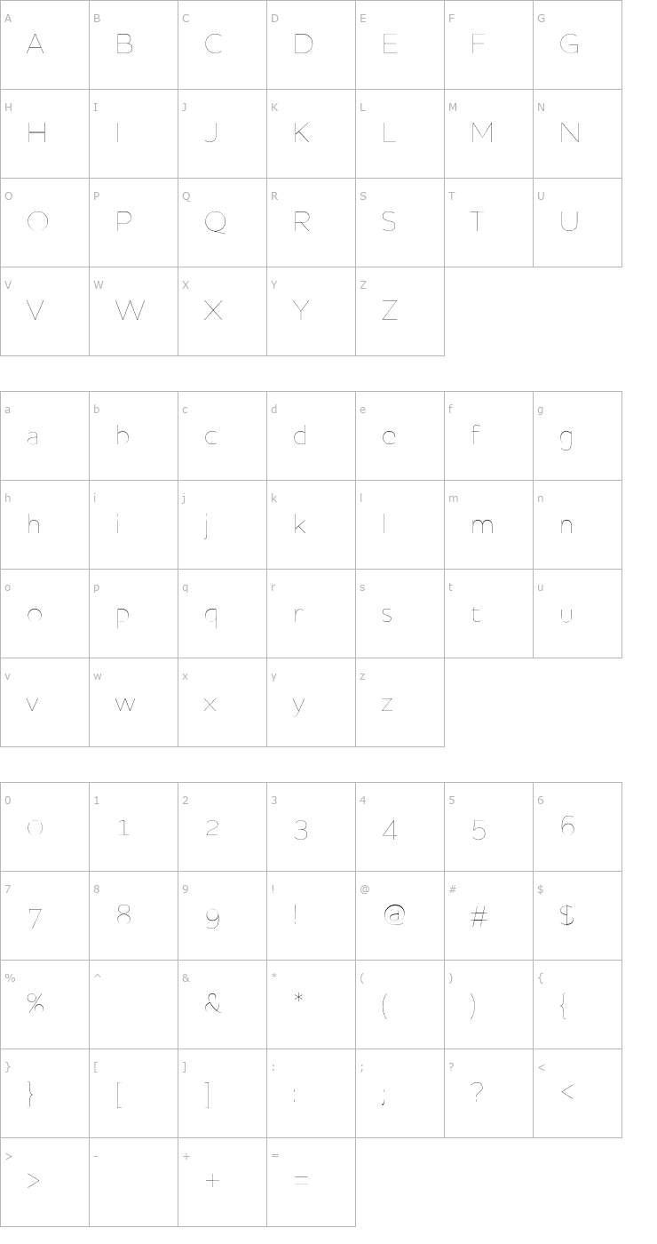Character Map HouschkaAltThin Font