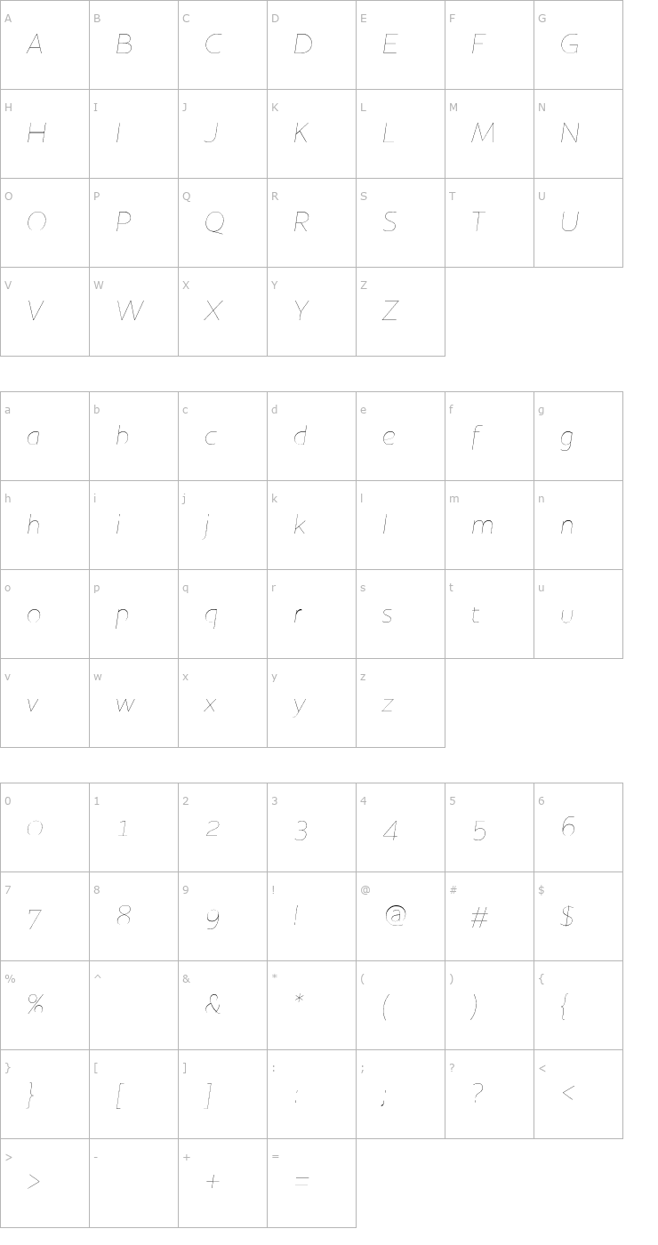 Character Map HouschkaAltThinItalic Font