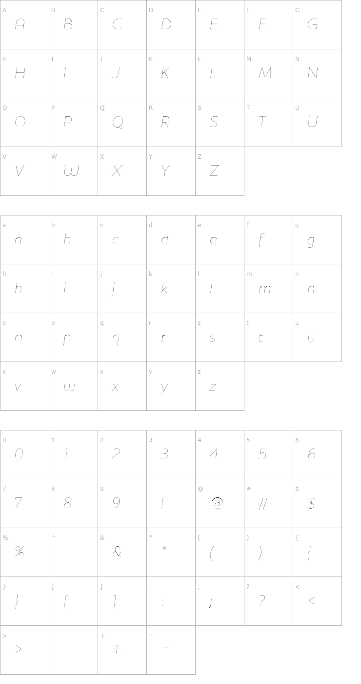 Character Map HouschkaThinItalic Font