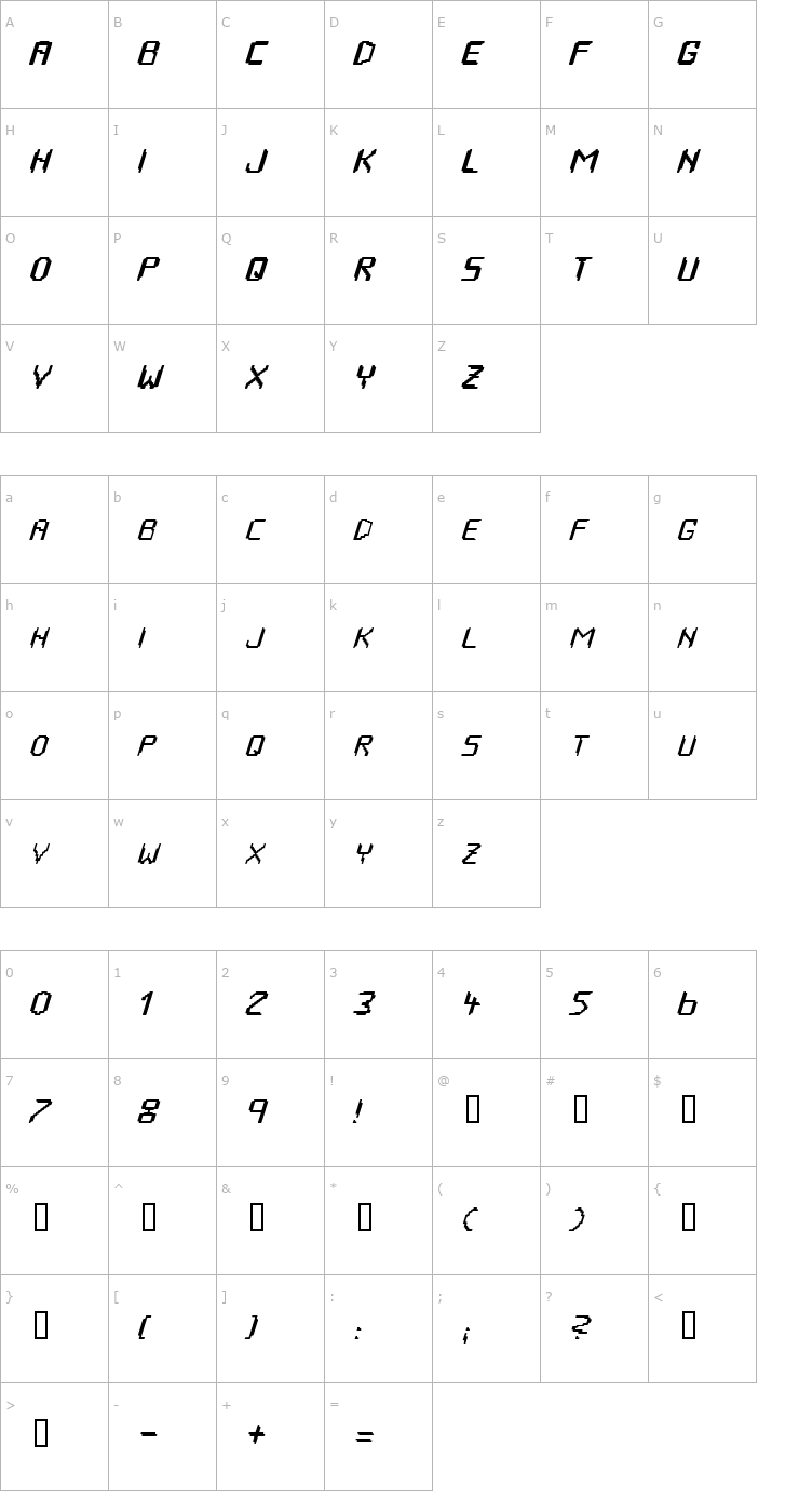 Character Map HOUSEPIPES Italic Font
