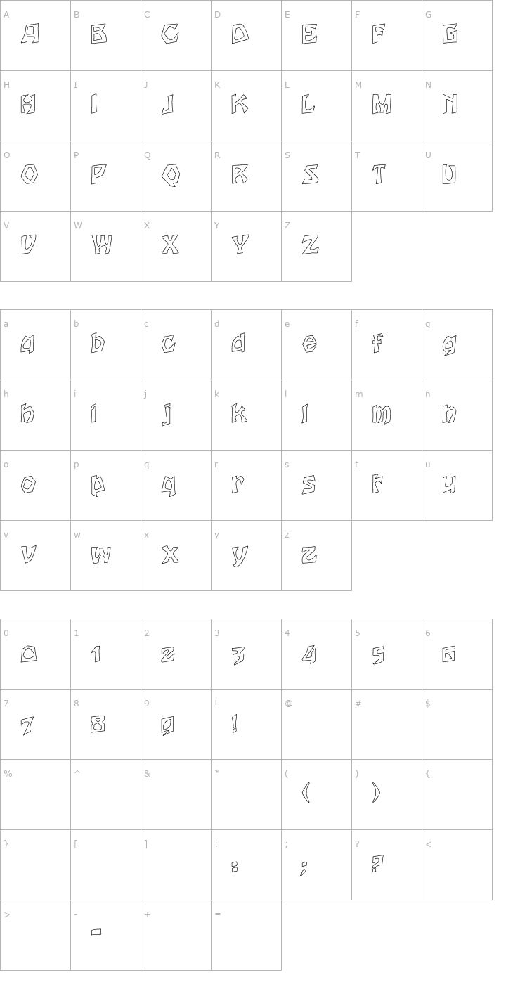 Character Map Houters-Normal Hollow Font