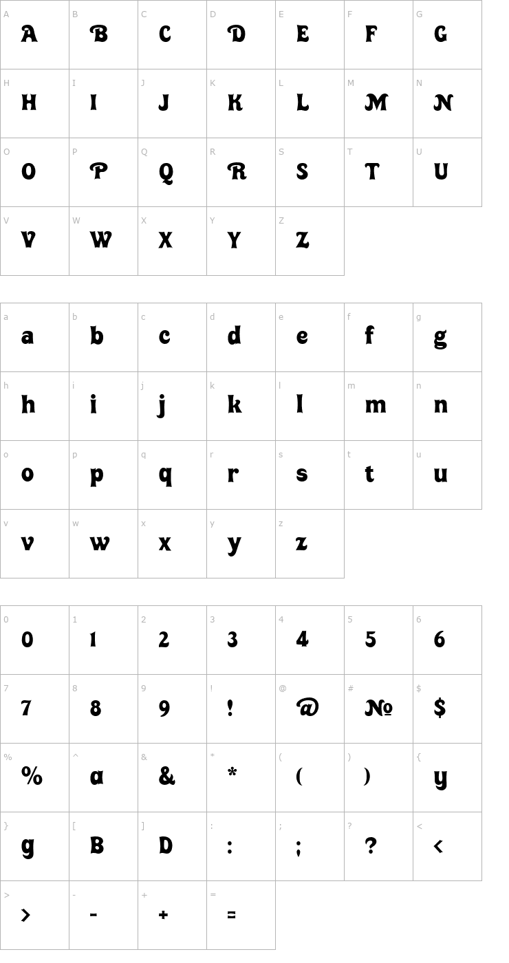 Character Map Huckleberry Font