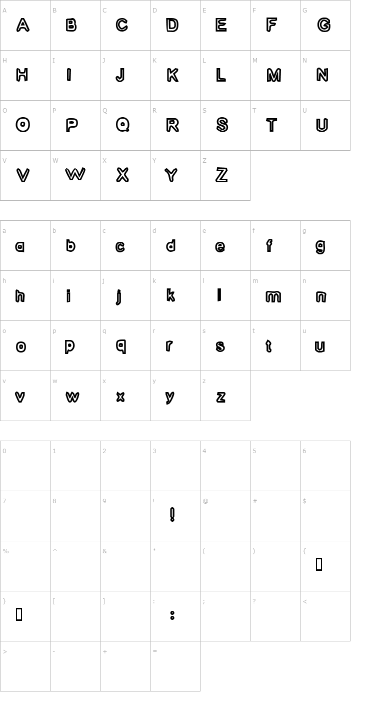Character Map Hug Your Intern 1 Font