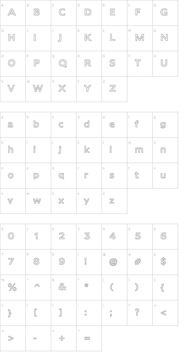 Character Map Humana Hollow Font
