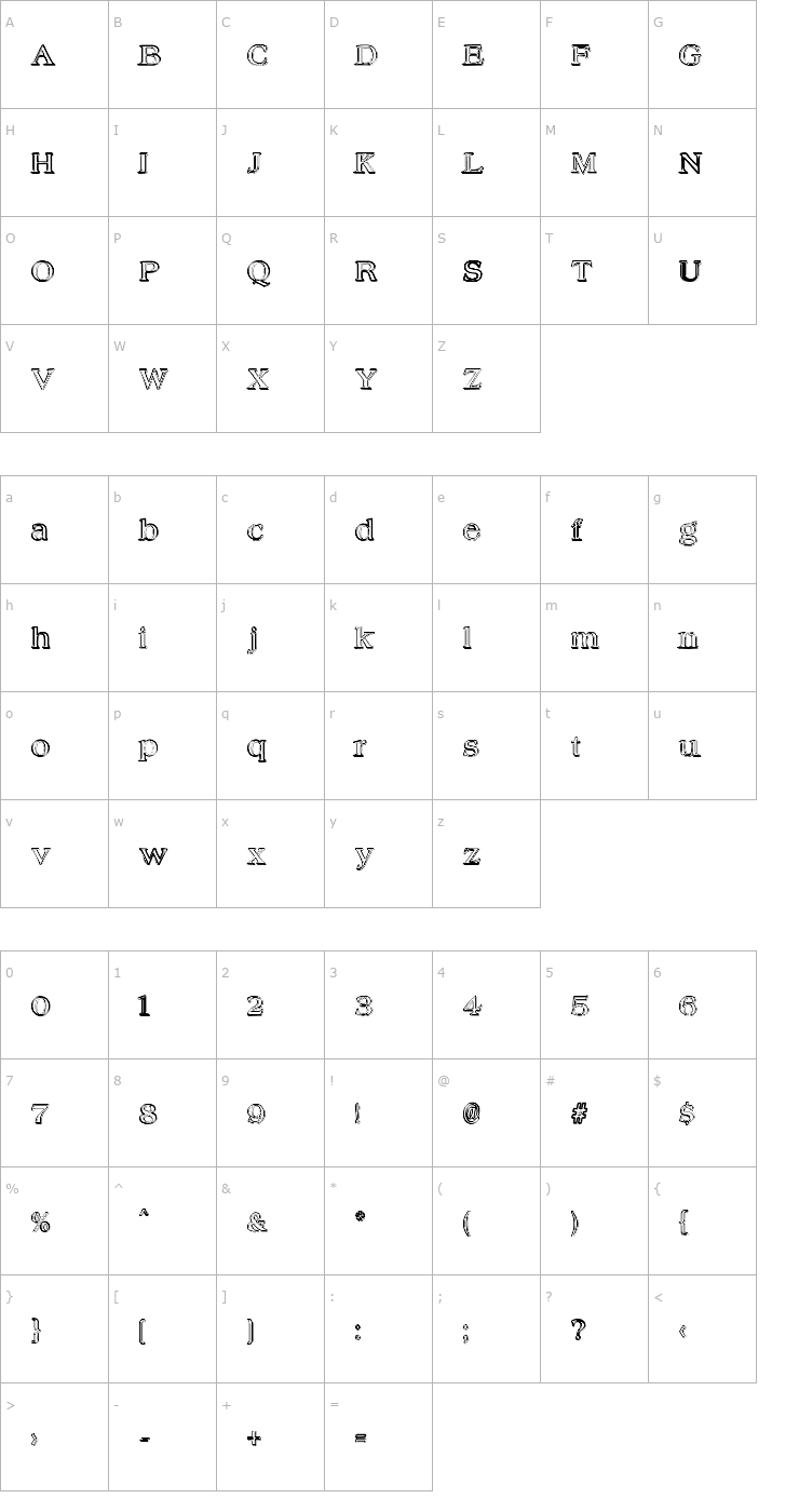 Character Map Hungover Outline Font