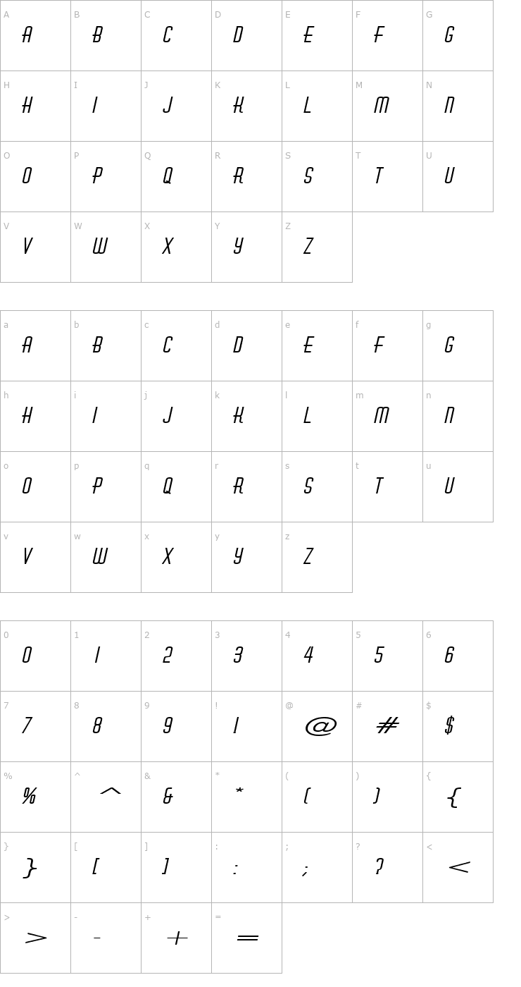 Character Map Hustle Extended BoldItalic Font