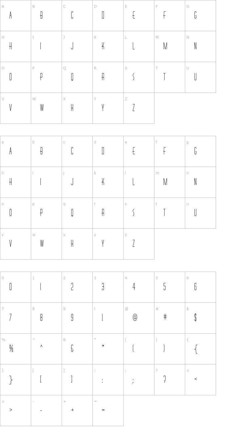 Character Map Huxley Vert ICG Alt Font