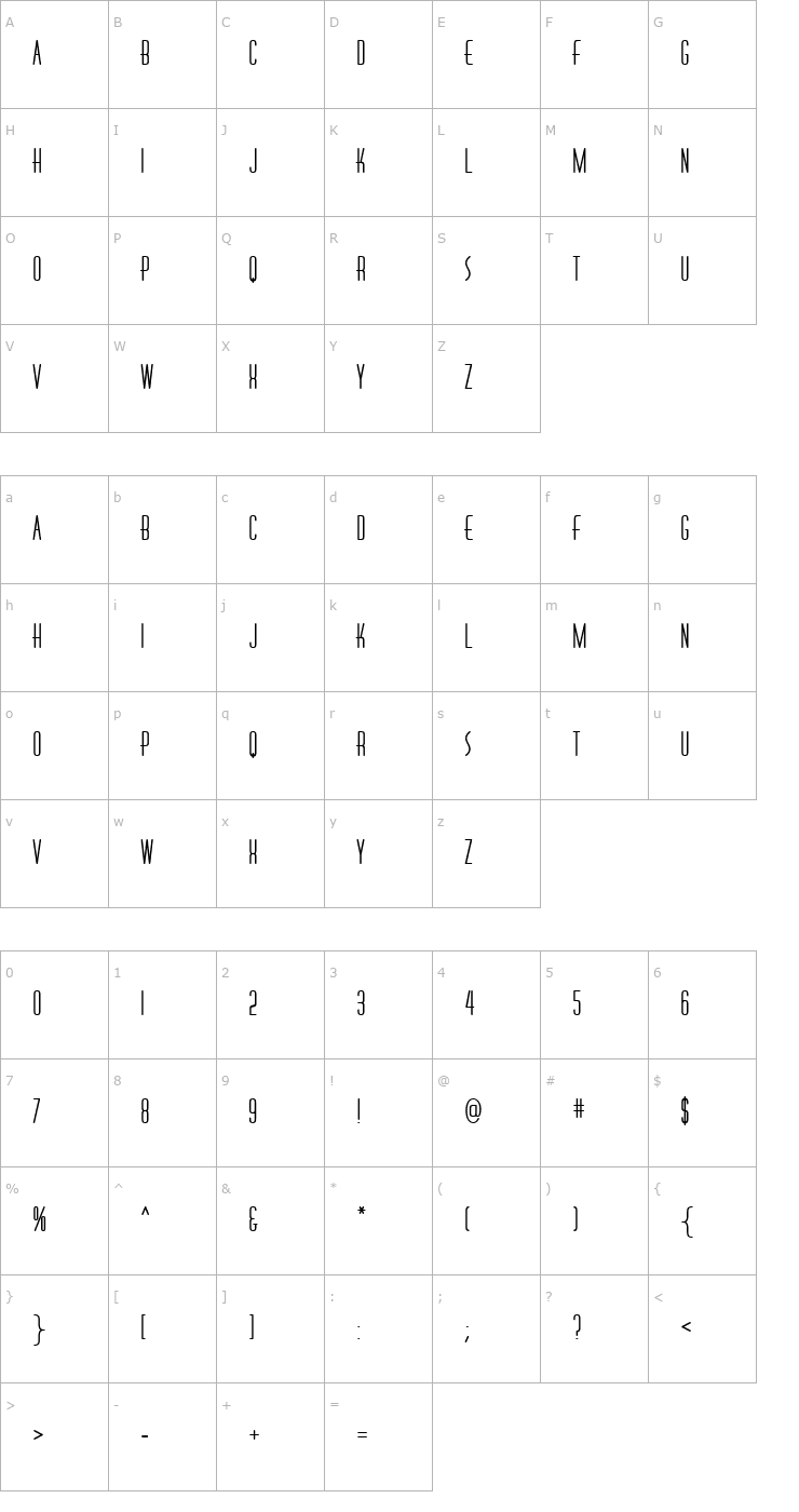 Character Map Huxley Vert ICG Alt Bold Font