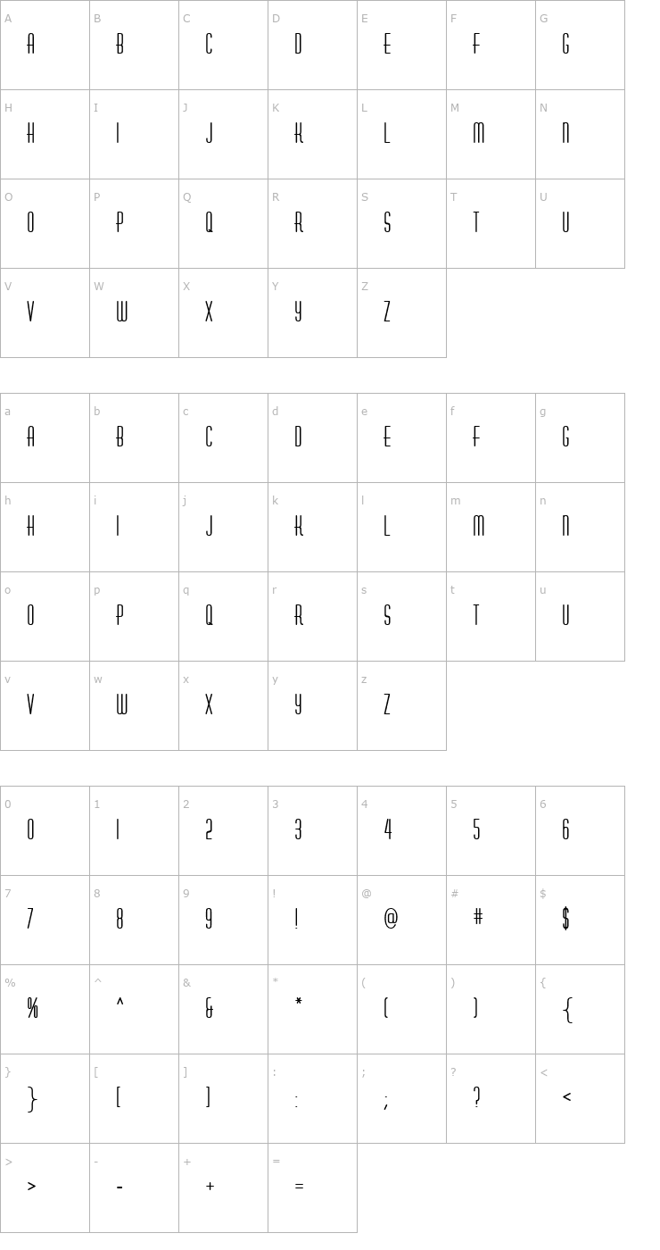 Character Map Huxley Vert ICG Bold Font