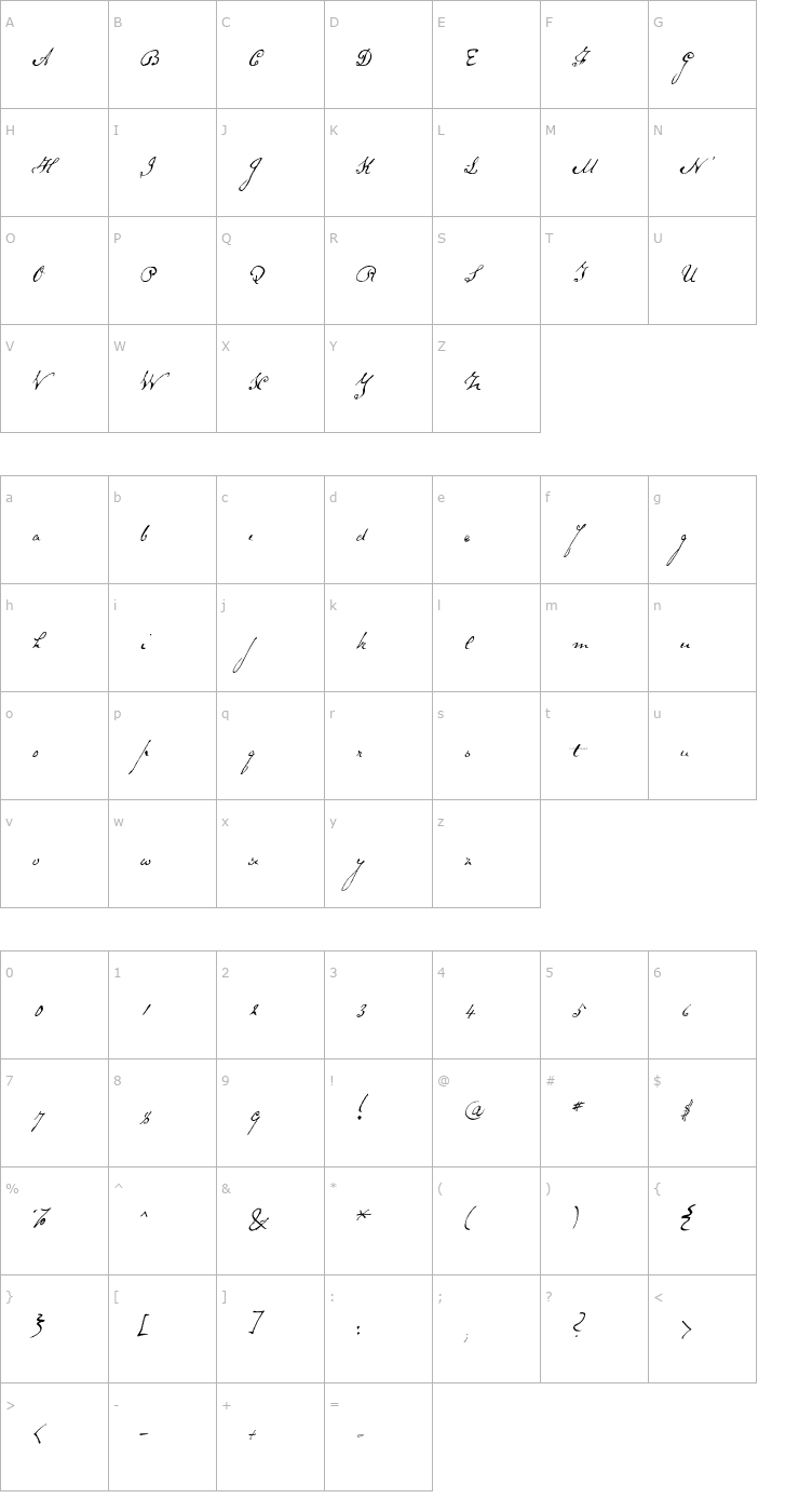 Character Map HW, FountPen - Schooner Script Font